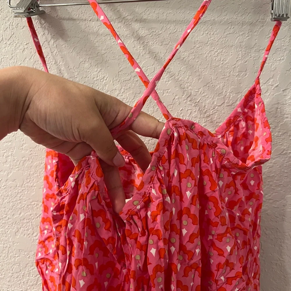 Mele Beach swimsuit cover‎ up. Free size. One size. Pink eyelet with pompoms.